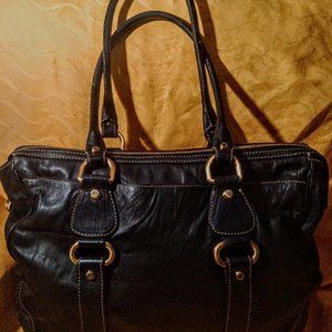 FRANCESCO BIASIA BLACK LEATHER SATCHEL HANDBAG AWESOME HARDWARE